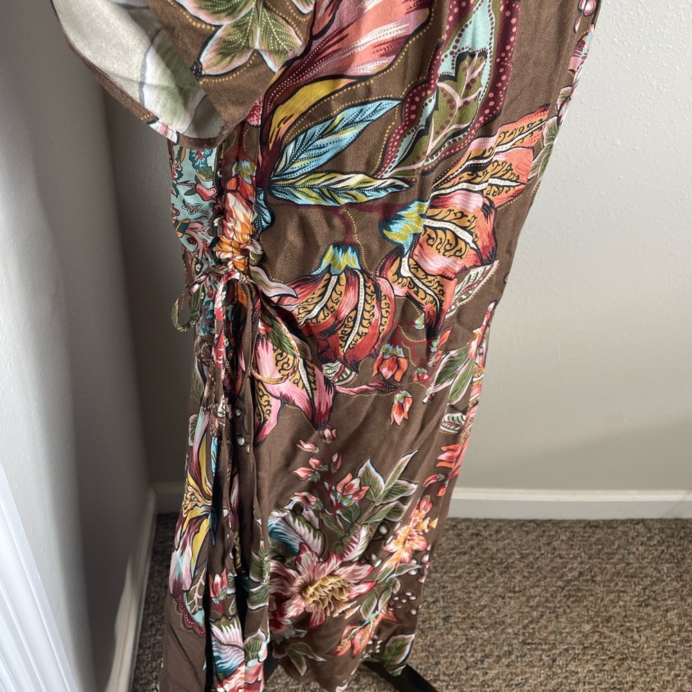 FARM Rio Brown Floral Maxi Dress with Pink & Yellow Accents - Picture 8 of 13